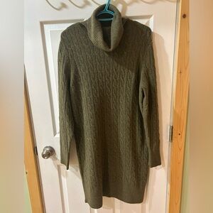 Olive Cable Knit Turtleneck Sweater Dress